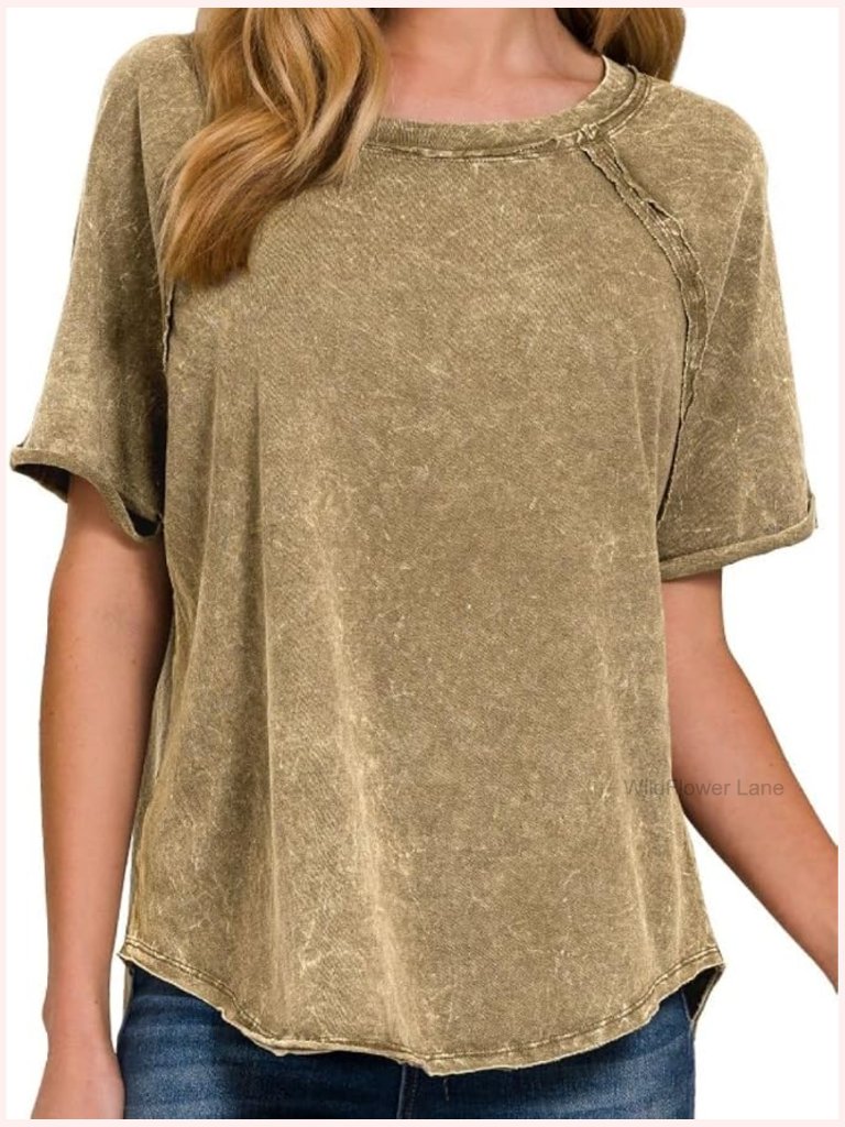 Cotton Raglan Sleeve Scoop Neck T-Shirt Relaxed Fit